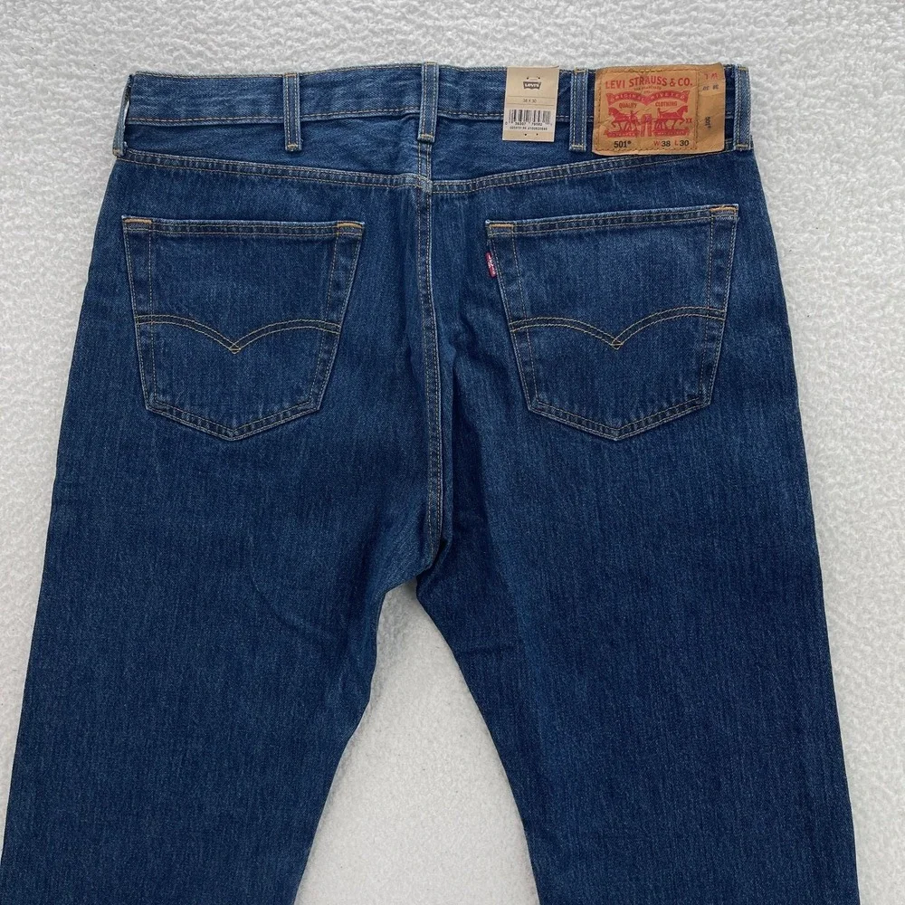 Levis 501 Jeans Mens 38x30 Blue Original Straight Button Fly Dark Wash Denim NEW
